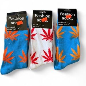 3pk Men's Leaf cannabis weed Crew Cotton Long Sports Socks Size 10-13